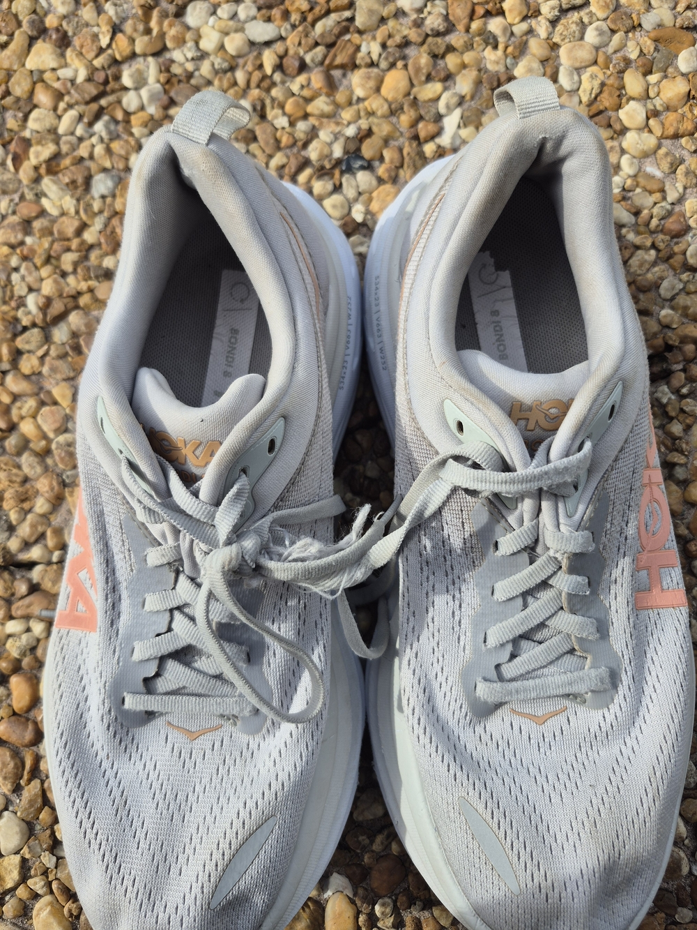Hoka One One Women's Running Shoes - Light Gray with Coral Accents - Picture 5 of 12